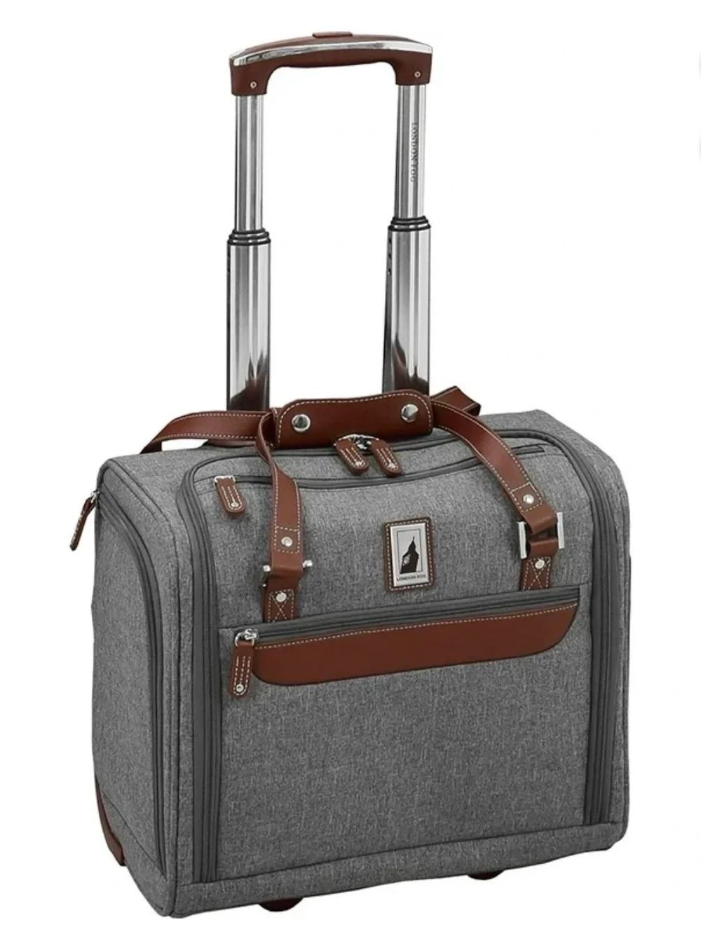 London Fog Gray Travel Luggage Set with Brown Trim - 2-Piece Spinner and Tote - Picture 8 of 8